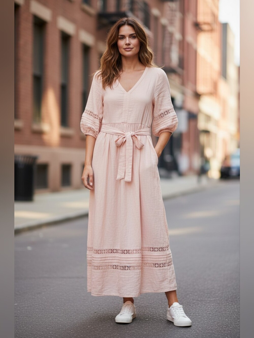 Caslon Soft Blush Maxi Dress with Crochet Details